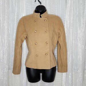 Camel Color Tan Vintage Union Made Calvin Klein Wool Cropped Fitted Pea Coat Sz6